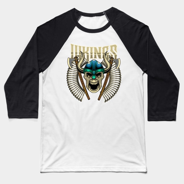 Viking Skull 7.5 Baseball T-Shirt by Harrisaputra